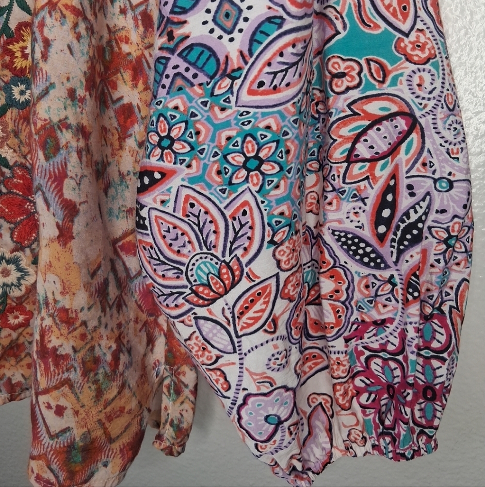 Savanna Jane Mixed Print Floral Embroidered Blouse Ruffle Tie Neck Boho L - Picture 13 of 16
